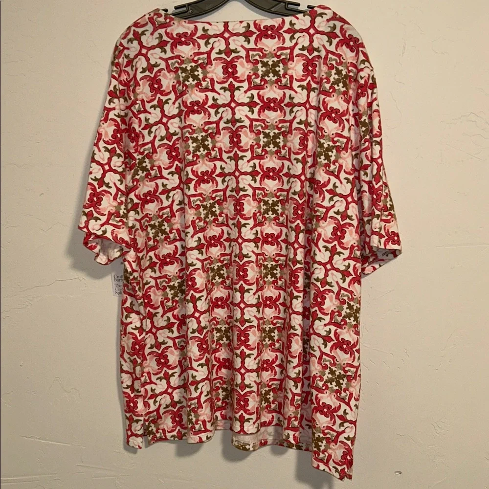 Croft & Barrow 3X Cotton Ornate Print Classic Split neck Short Sleeve Tee